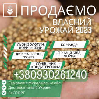 Продам коріандр, льон, гірчицю, просо від сільгоспвиробника. Ціна Договірна