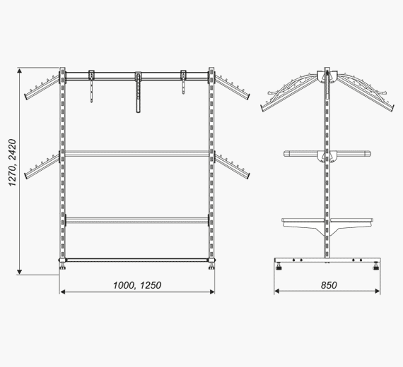 Размеры оборудования. Высота торгового оборудования для одежды. Стеллажи для одежды в магазин Размеры. Оборудование магазина одежды на чертеже. Торговое оборудование для одежды чертеж.